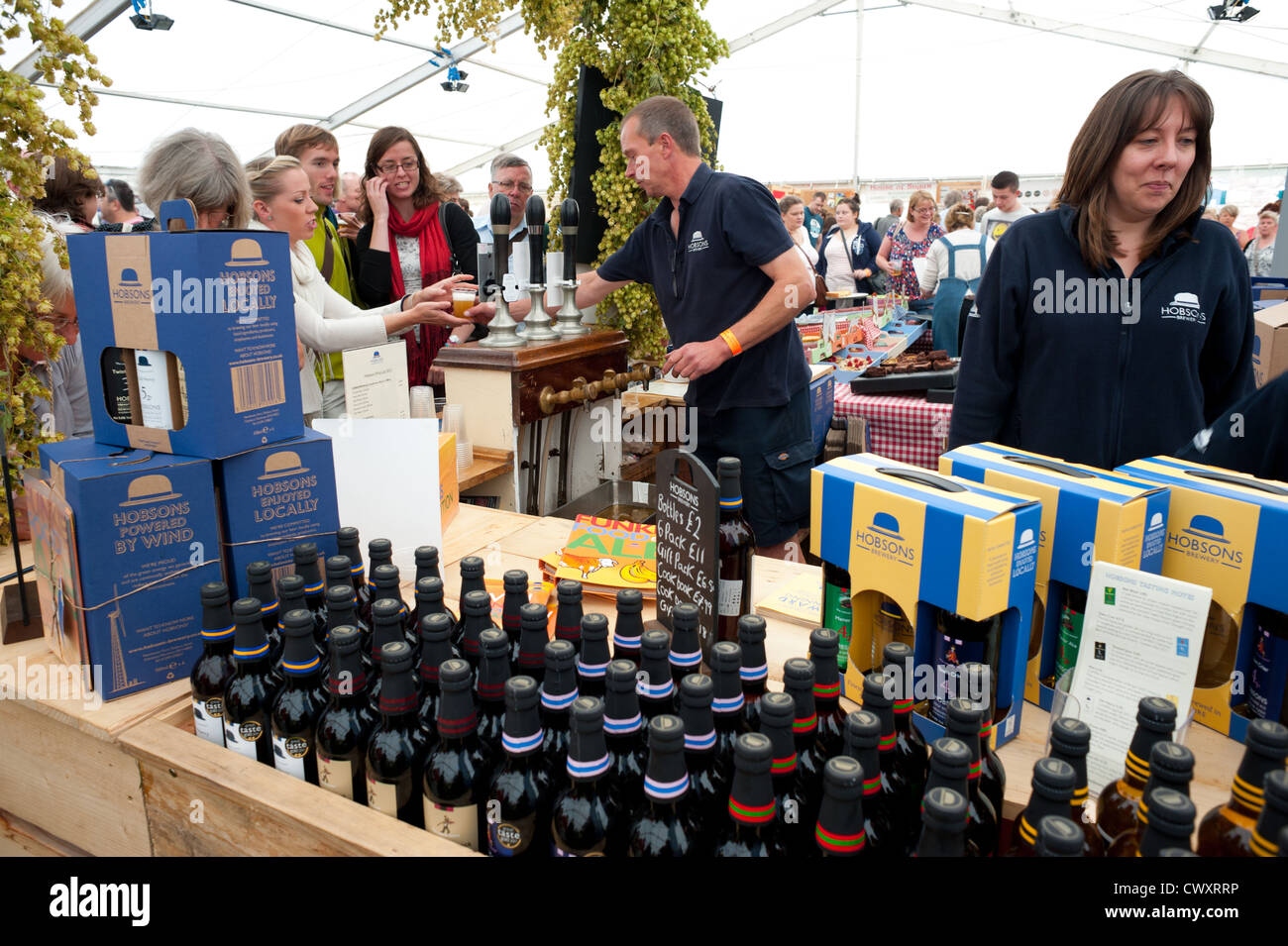 Hobsons beer on sale during the Ludlow 2012 Food Festival Stock Photo