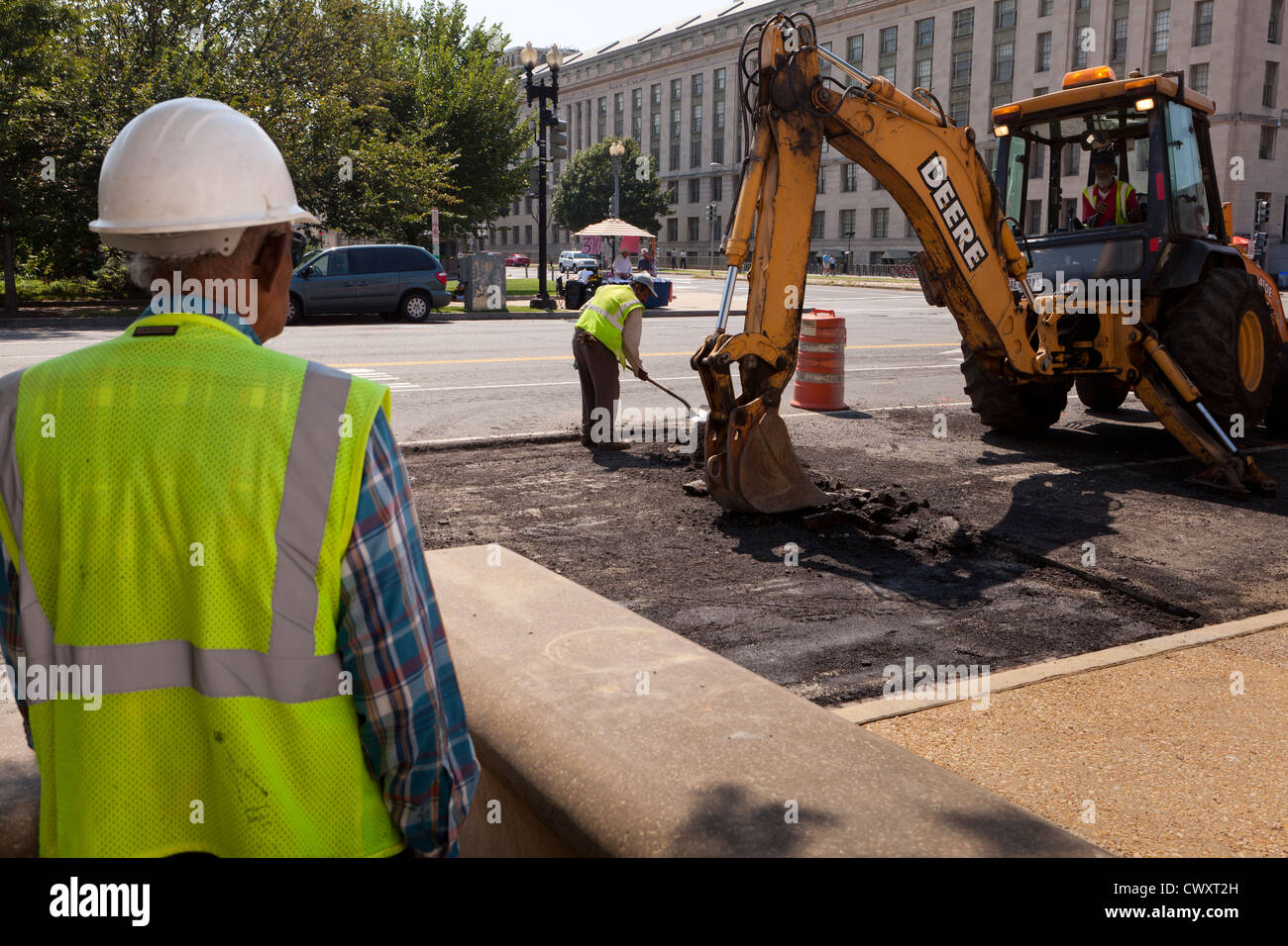 Safety engineer on a road construction site USA Stock Photo 50376777