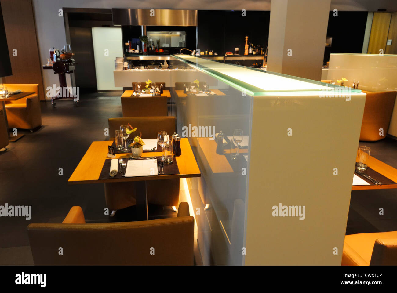 Sit down a-la-carte restaurant in the Lufthansa First Class Lounge, Frankfurt Germany DE Stock Photo