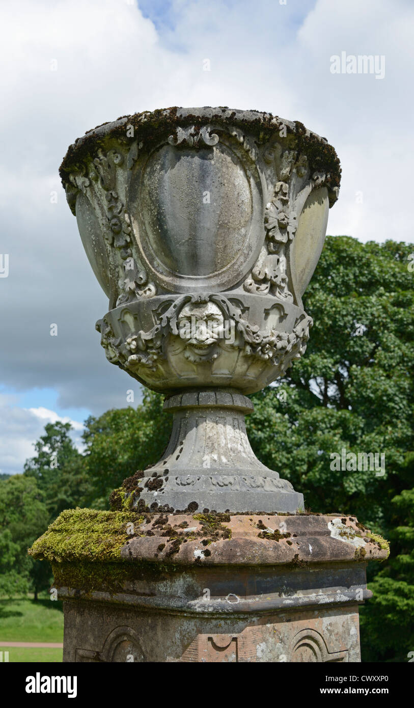 Garden urn. Drumlanrig Castle, Queensberry Estate, Dumfries and Galloway, Scotland, United Kingdom, Europe. Stock Photo