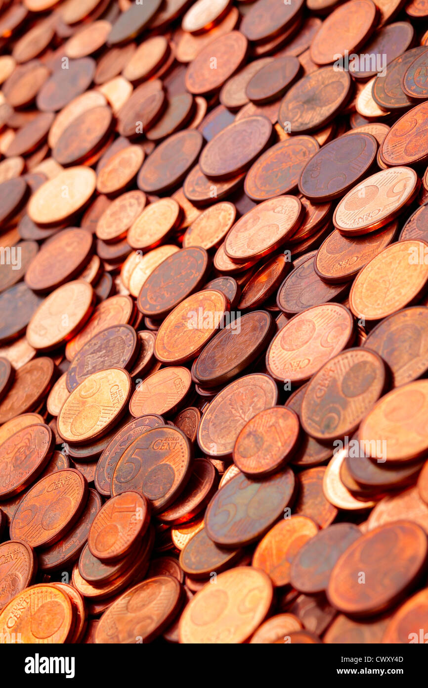 Euro cent coins as interesting background, studio shot Stock Photo
