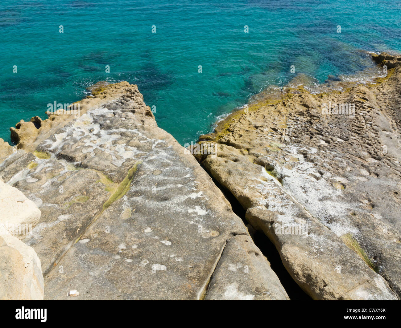 Scar remains in rock of coastal fortifications Stock Photo