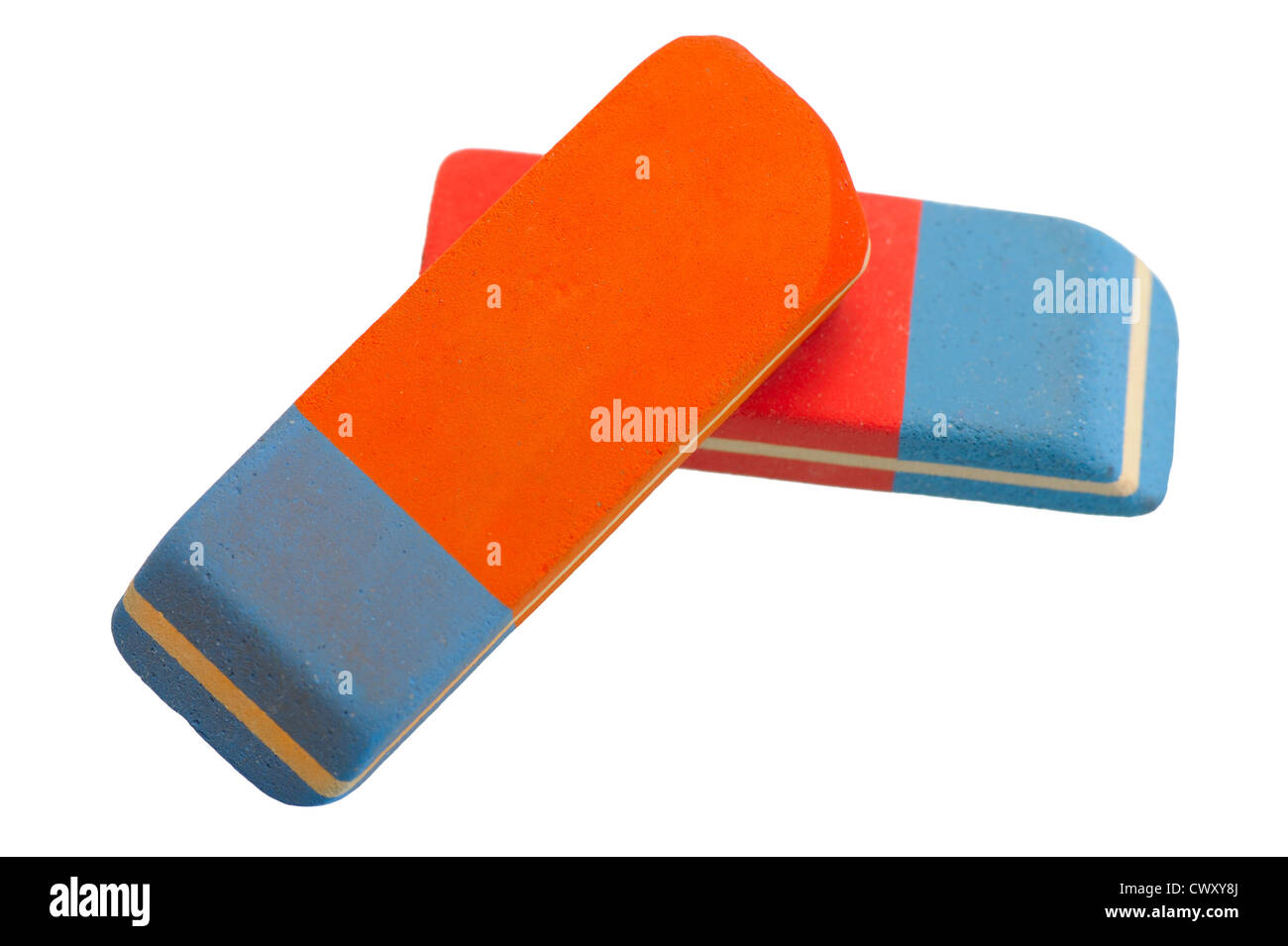 Two red and blue eraser on a white background, isolated Stock Photo - Alamy
