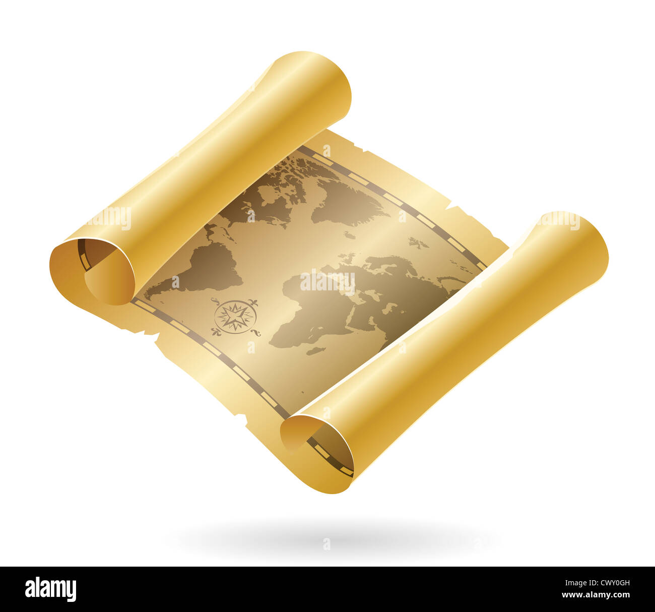 Old scroll of world map. Raster version. For vector version of this