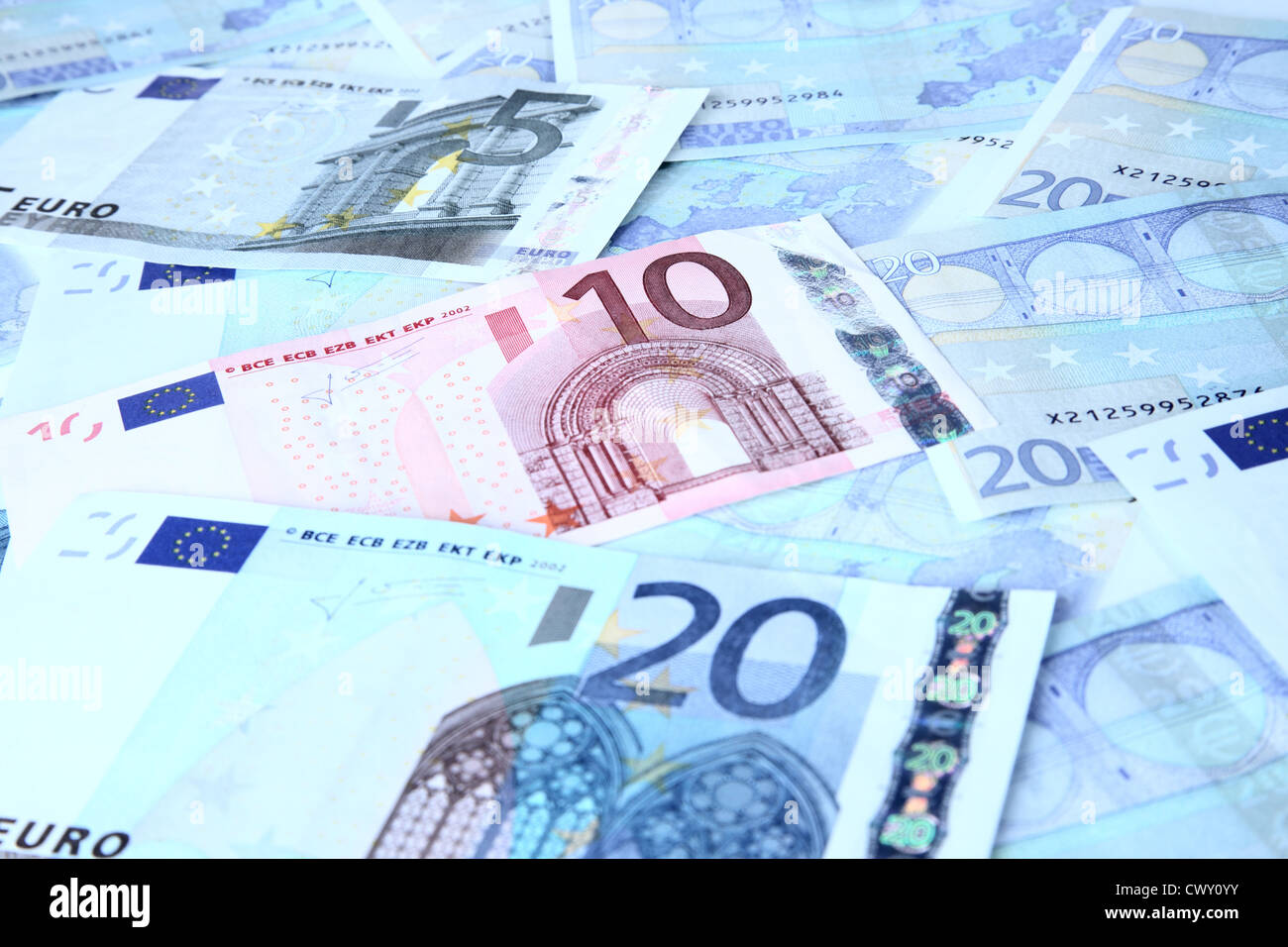 €5 and €10 €20 Euro Notes. Stock Photo