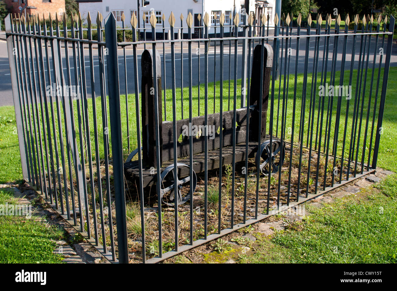The old stocks on The Green, Bilton, Rugby, Warwickshire, UK Stock Photo
