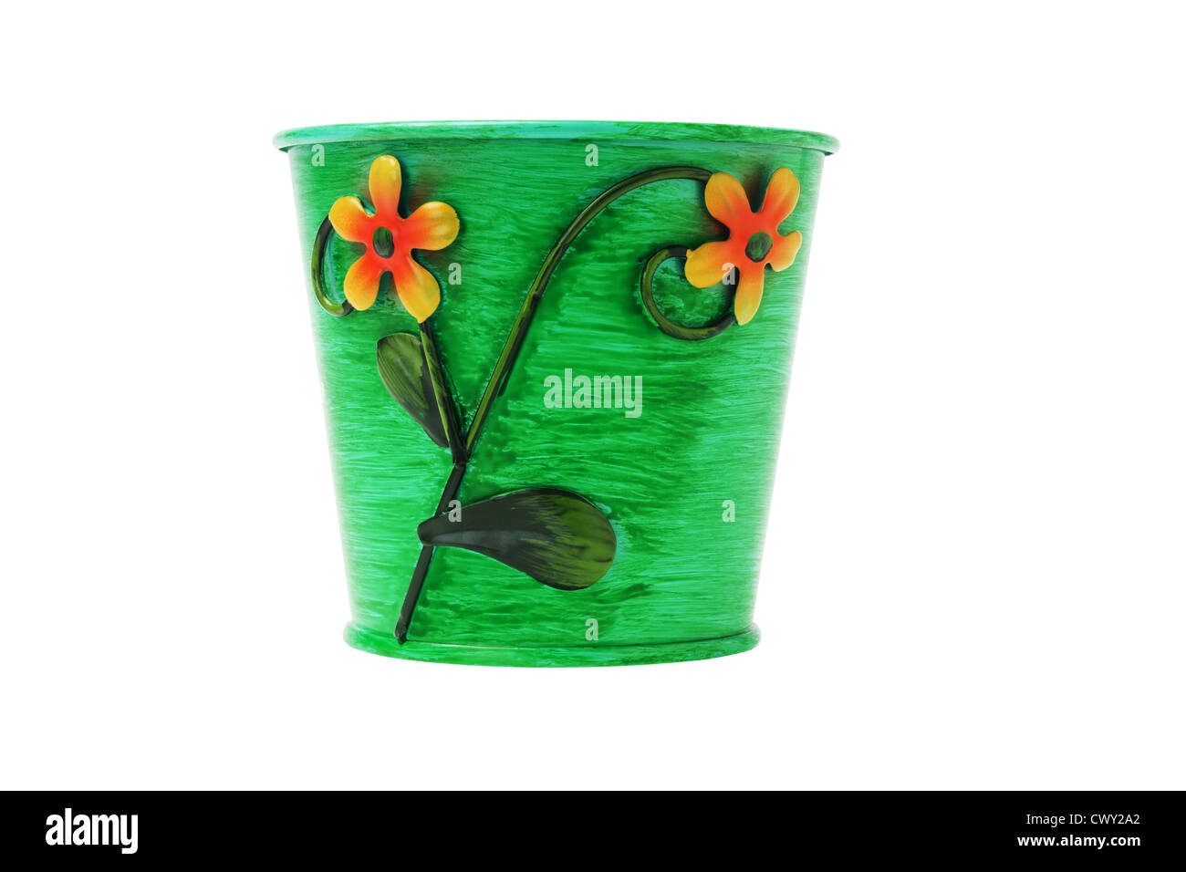 Decorative Metal Flower Pot on White Background Stock Photo