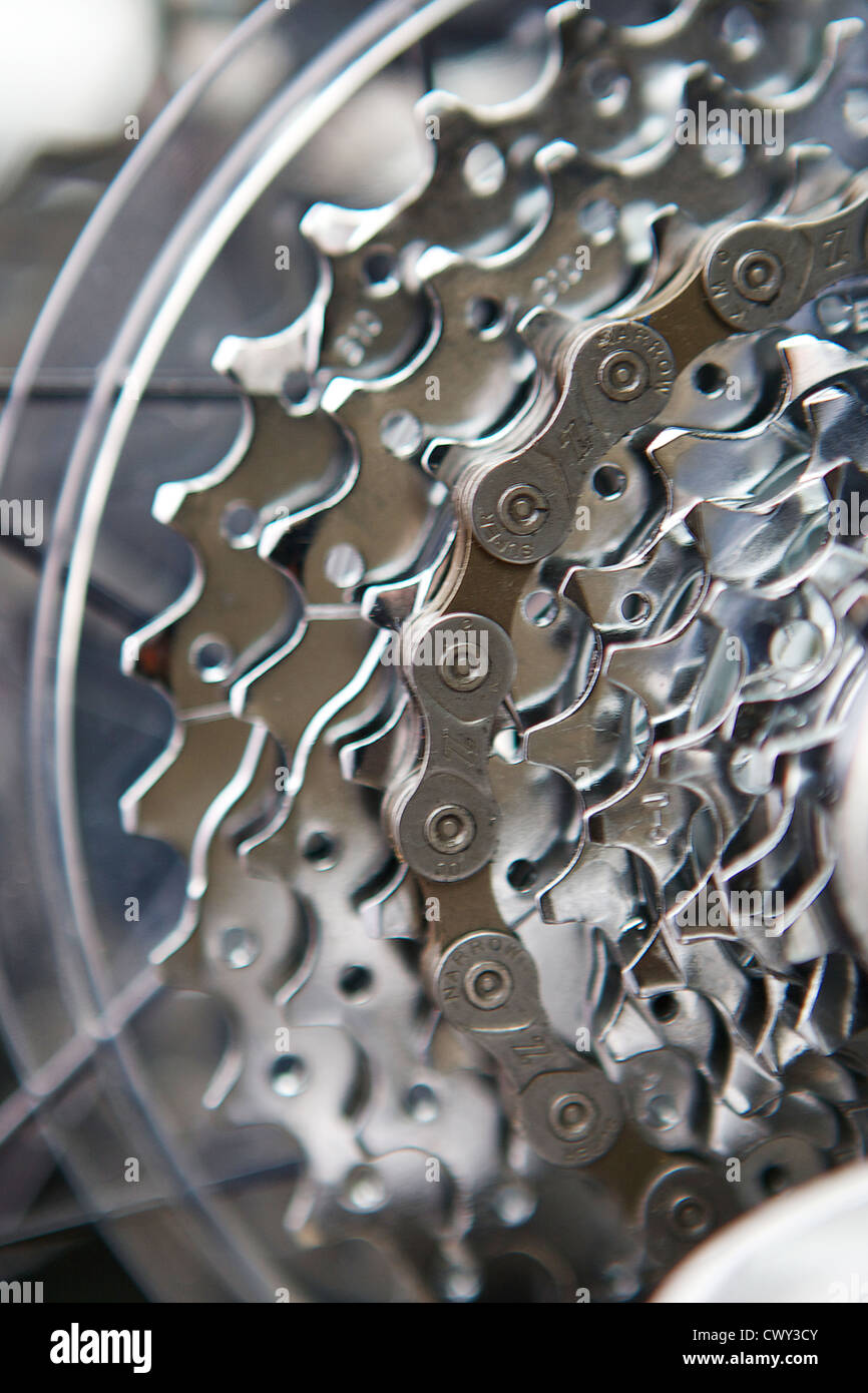 Close up pictures of clean bicycle gears. Stock Photo