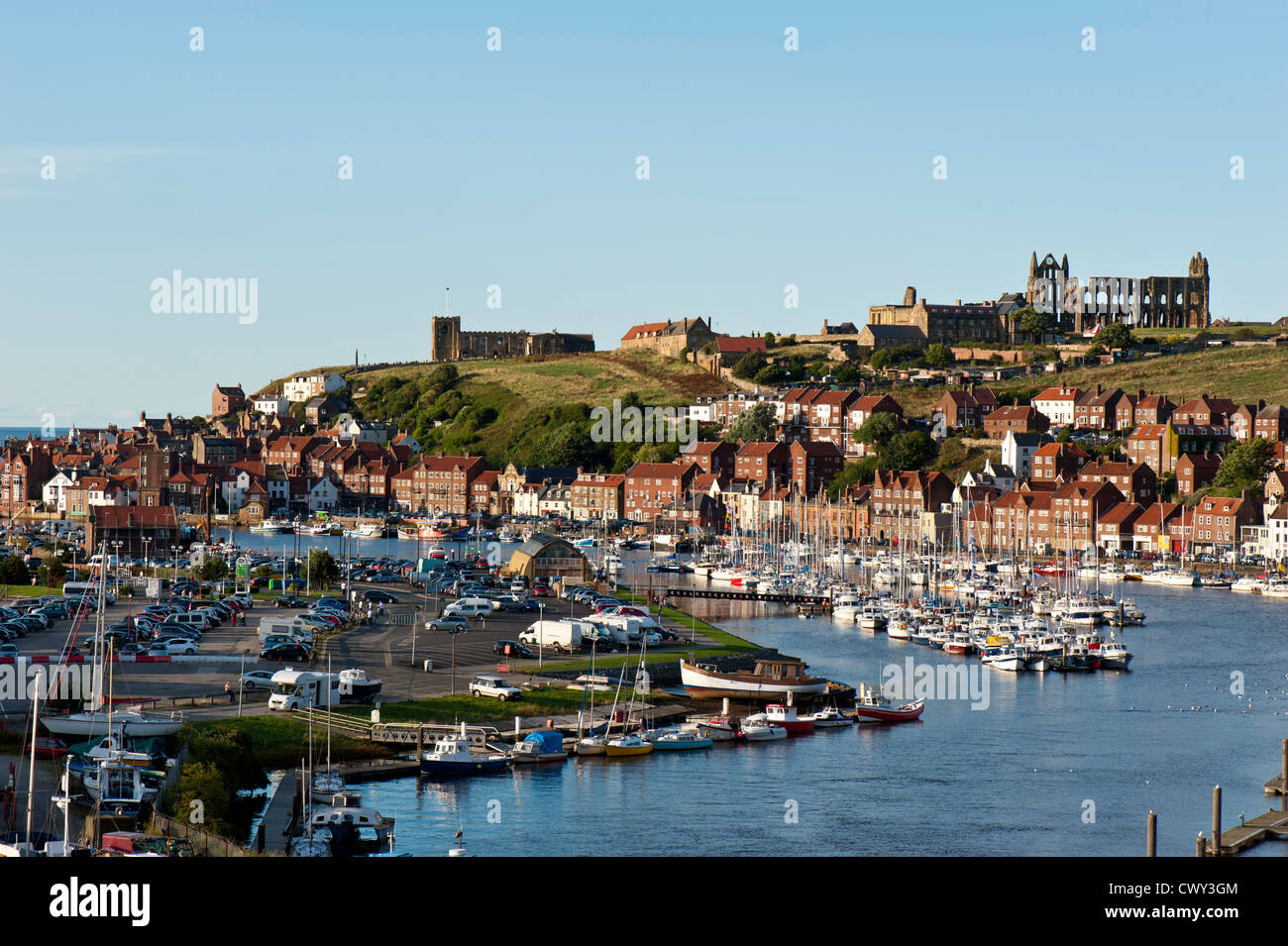 View of Whitby and River Esk, North Yorkshire, United Kingdom Stock Photo