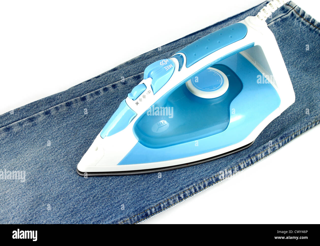 Ironing jeans on a white baclground Stock Photo Alamy