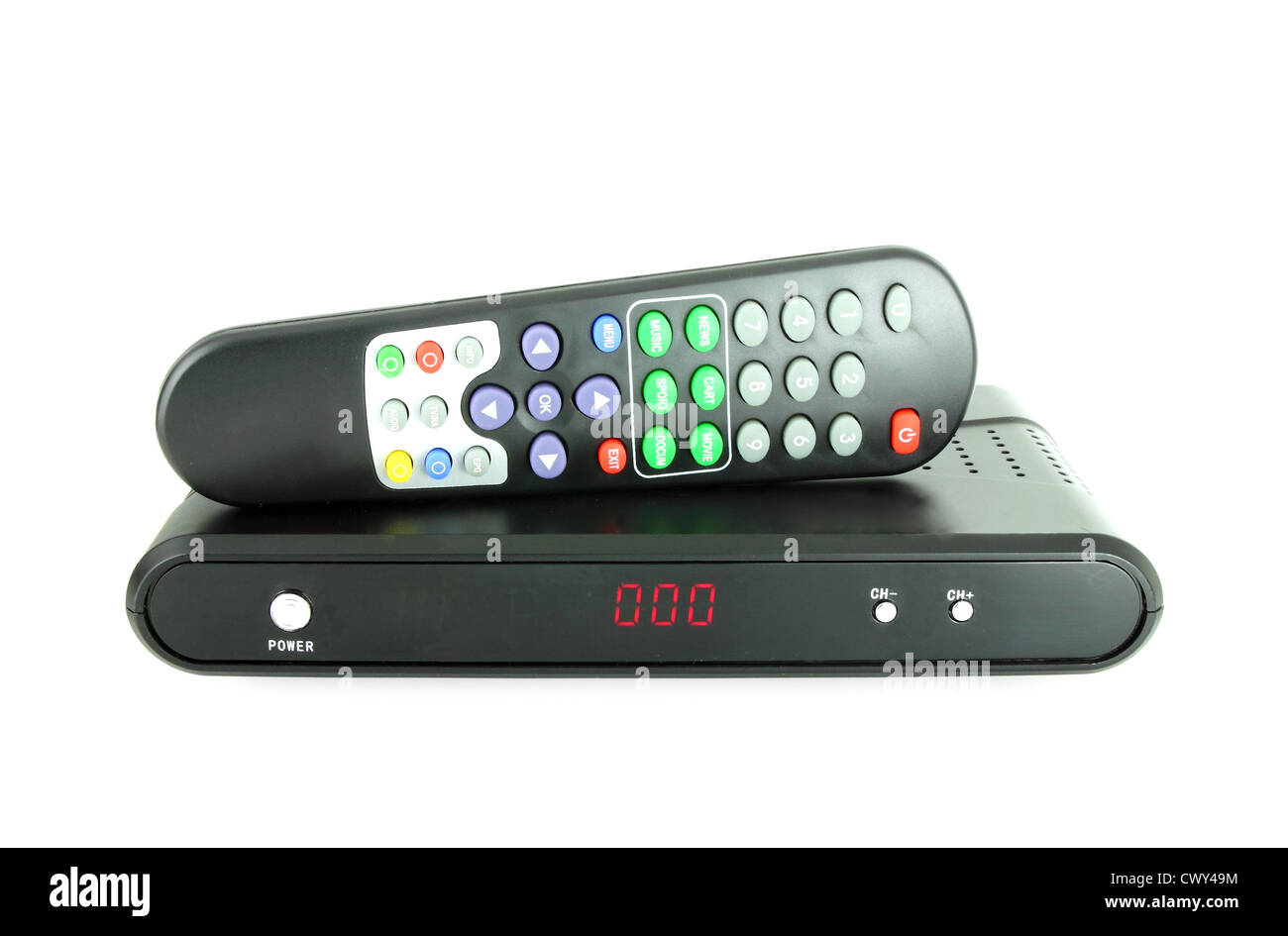 remote and receiver for satellite TV on white Stock Photo