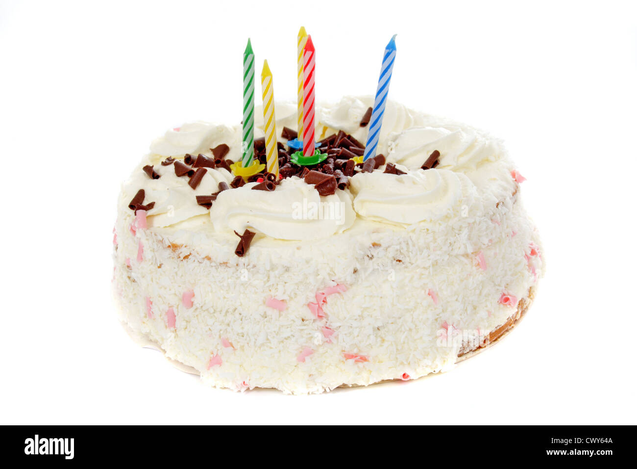 the birthday white cake from five candles Stock Photo Alamy
