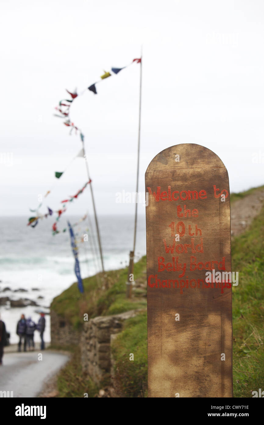 The quirky annual World Bellyboarding Championships, held on the 1st Sunday in September at Chapel Porth in Cornwall, England Stock Photo