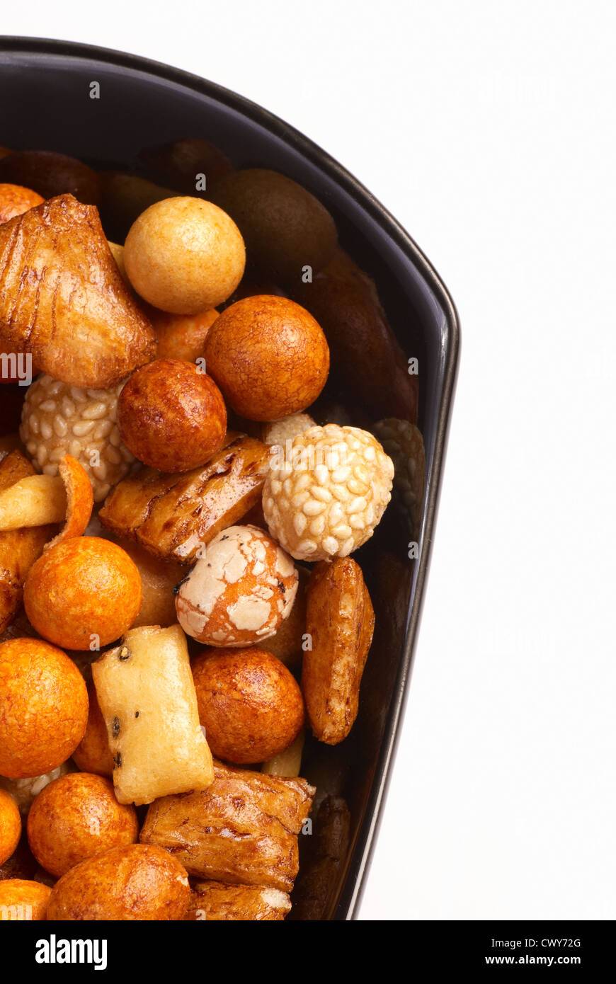Bowl with assorted Japanese rice crackers, copy space available Stock ...