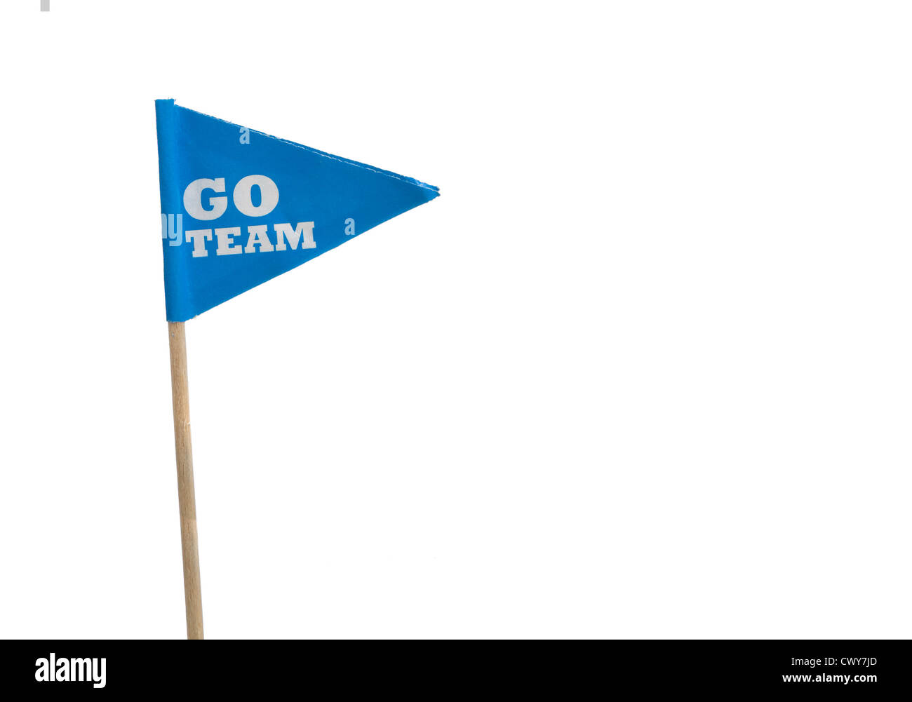 Blue 'Go Team' sports pennants on a white background with copy space Stock Photo