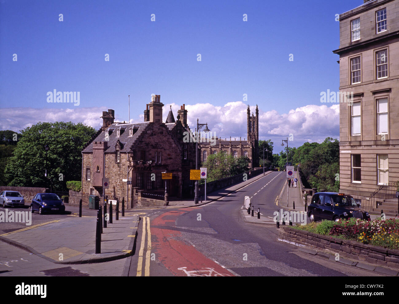 Dean Bridge ( Queensferry Road ), Dean Village with Kirkbrae House to the left, Edinburgh, Scotland, UK Stock Photo