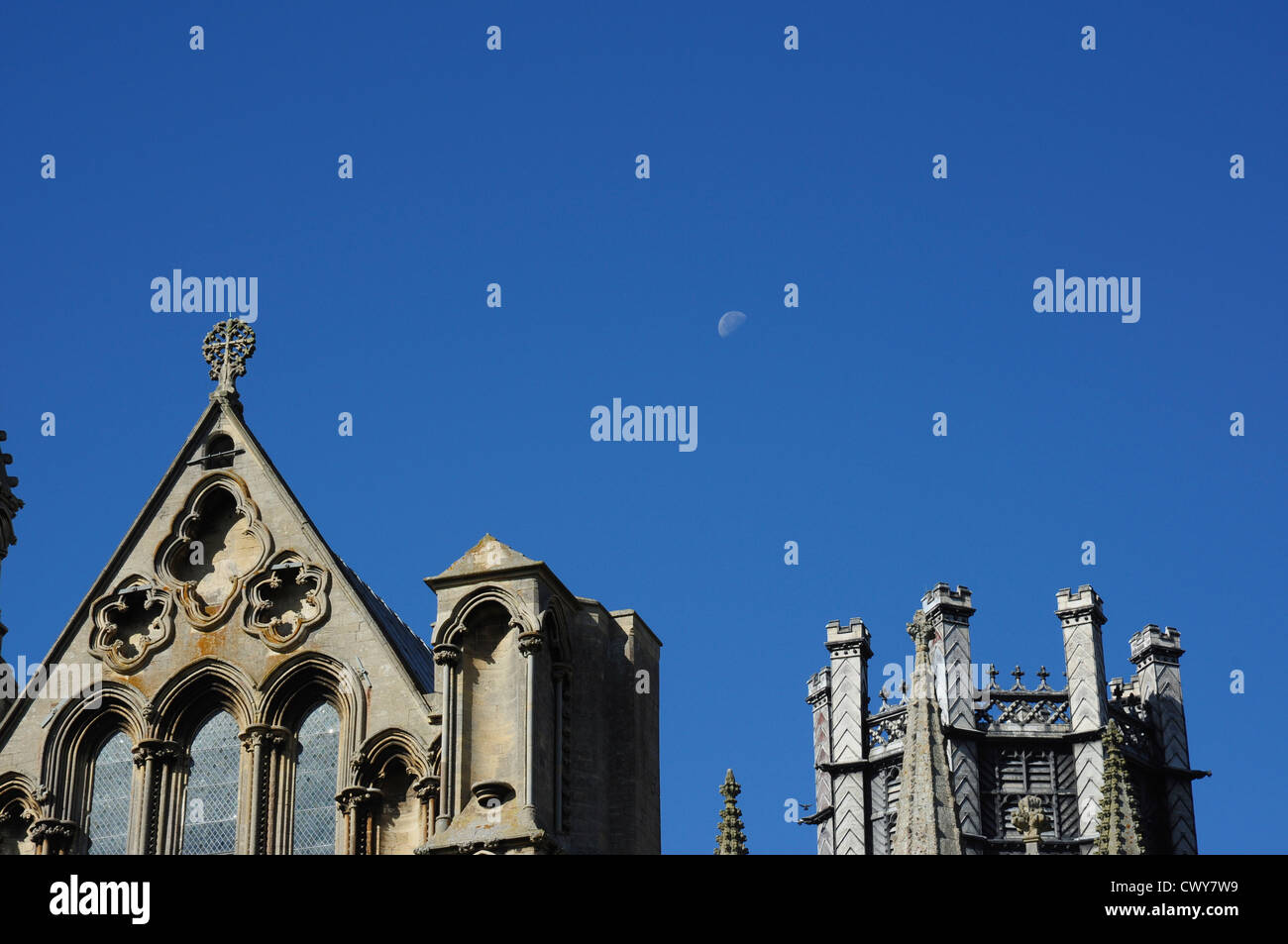 The moon over Ely Cathedral, Ely, Cambridgeshire, England, UK Stock Photo