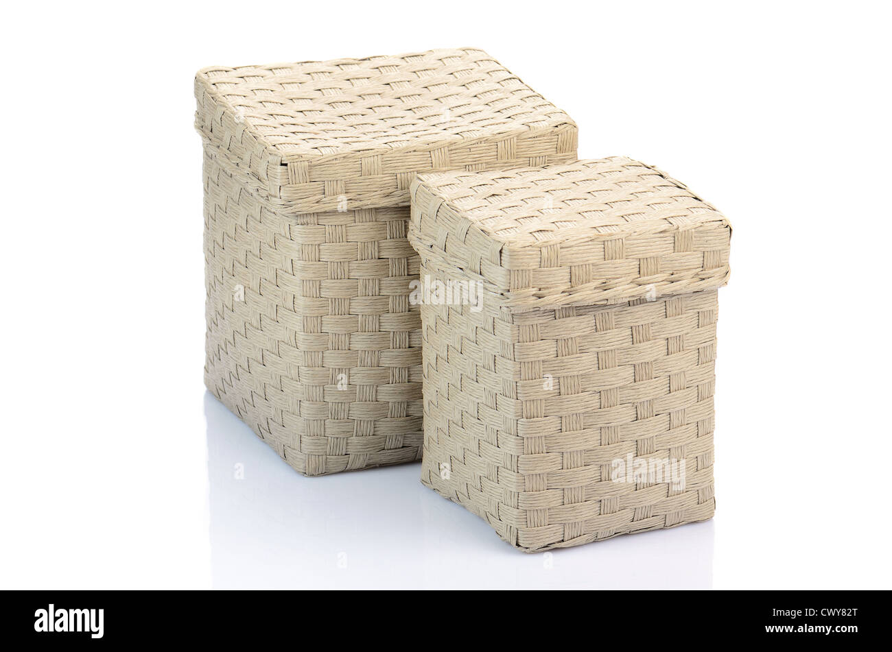 two gray wicker boxes isolated on white Stock Photo Alamy