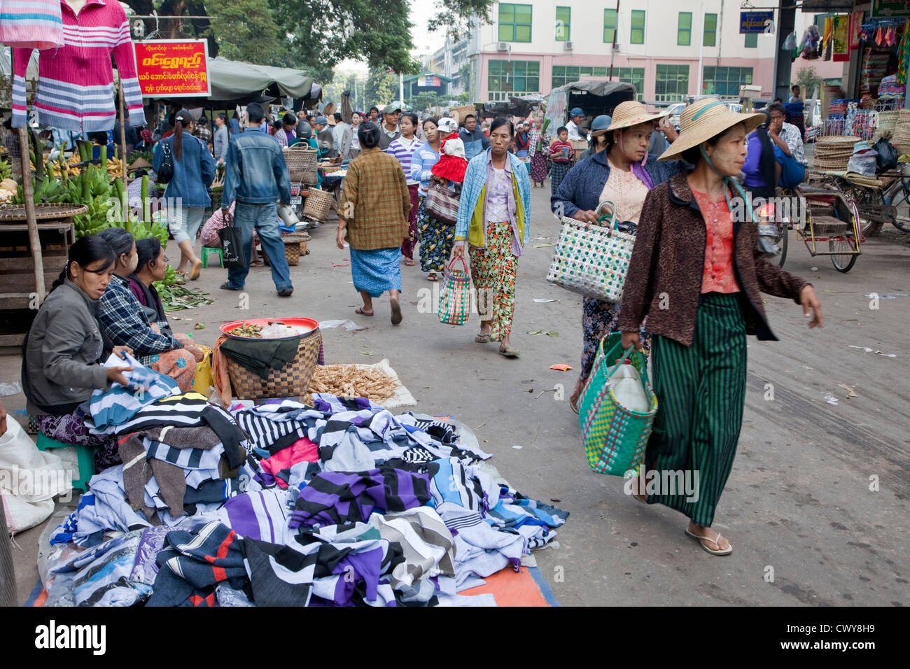 Myanmar, Burma. Mandalay Street Scene, Local Market. Stock Photo