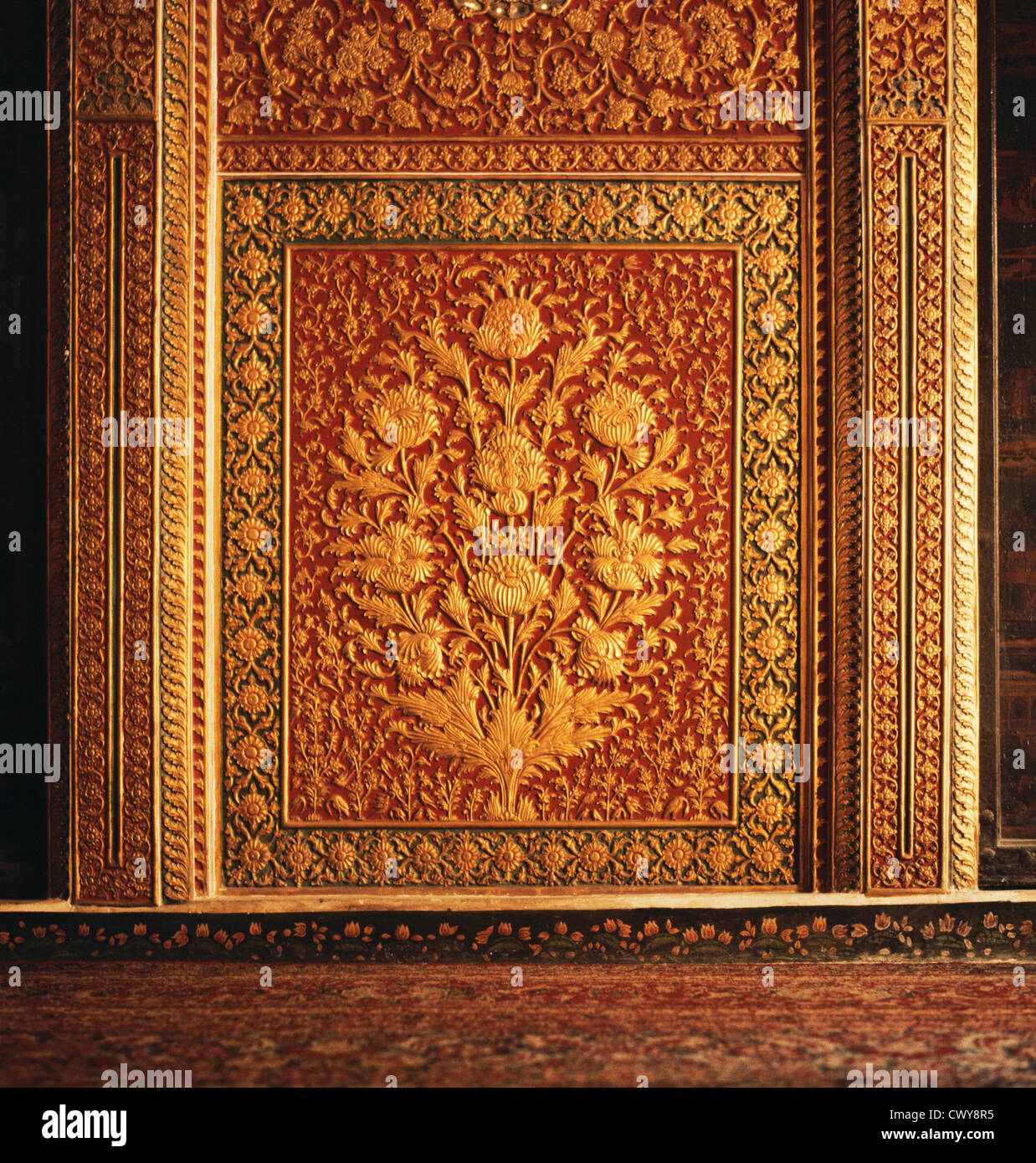 Decorative panel in throne room Lalgarh Palace, Bikaner, Rajasthan, India Stock Photo