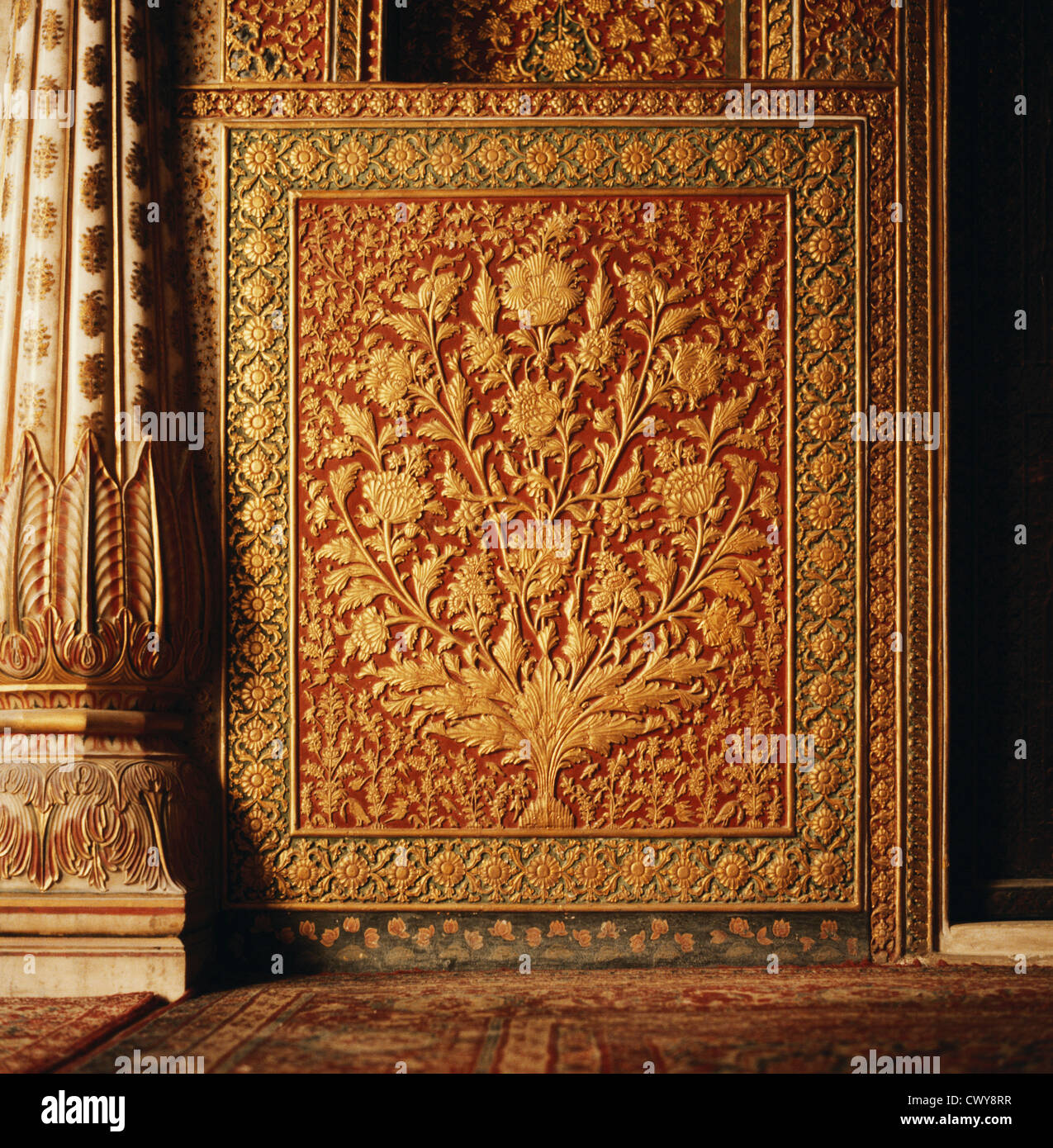 Decorative panel in the Throne Room, Lalgarh Palace, Bikaner, Rajasthan, India Stock Photo