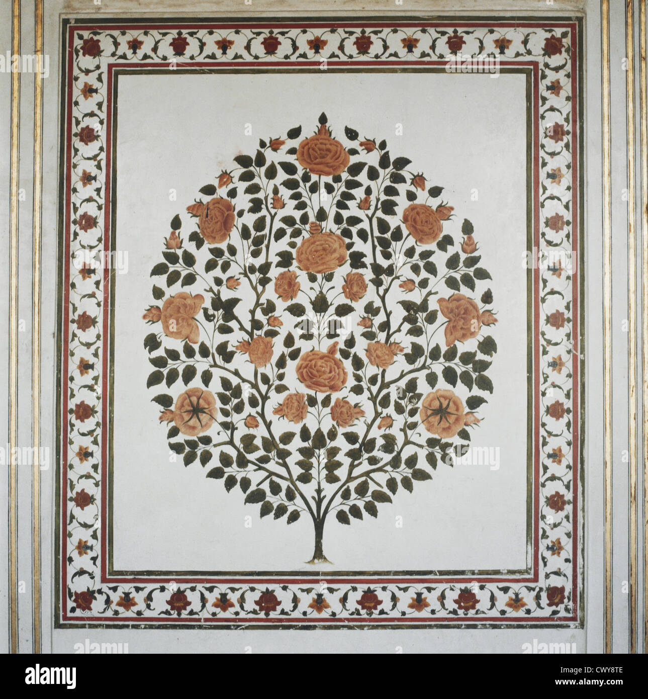 Decorative inlaid marble panel Lalgarh Palace,  Bikaner, Rajasthan, India Stock Photo