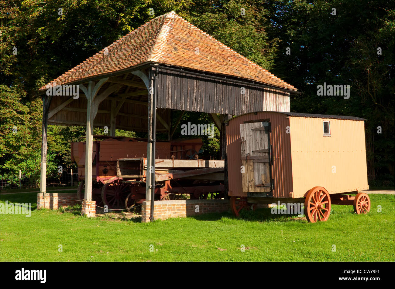 Wagon shed, Weald & Downland Open Air Museum, Singleton, West Sussex, UK Stock Photo