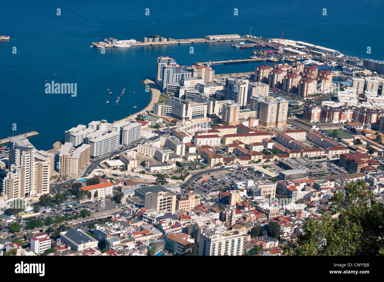 Gibraltar urban cityscape, view from above of the Rock of Gibraltar. Stock Photo