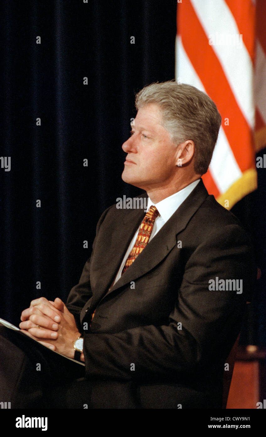 US President Bill Clinton during an event announcing the first federal