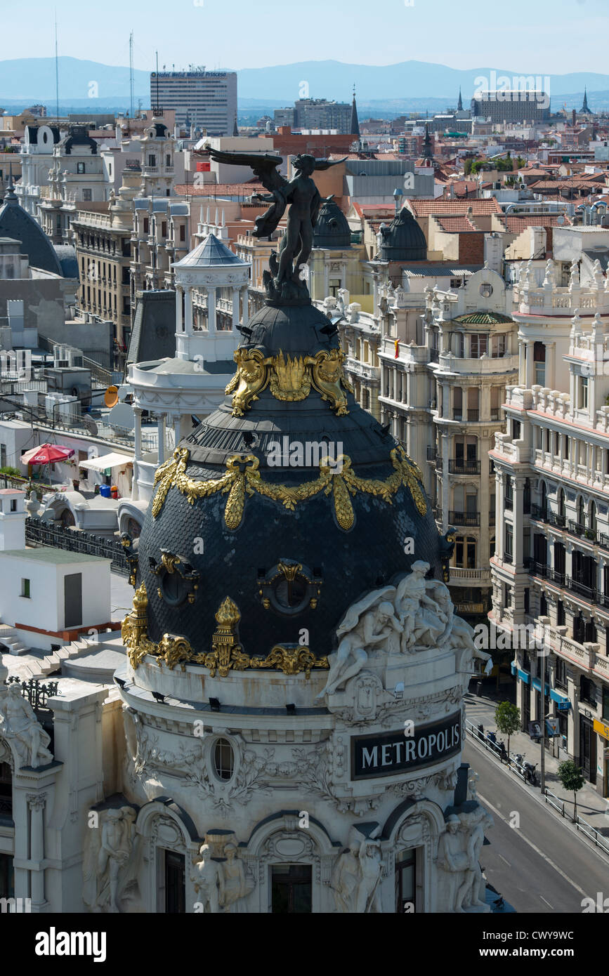 Metrópilis building (detail) with the famous statue in front Stock ...