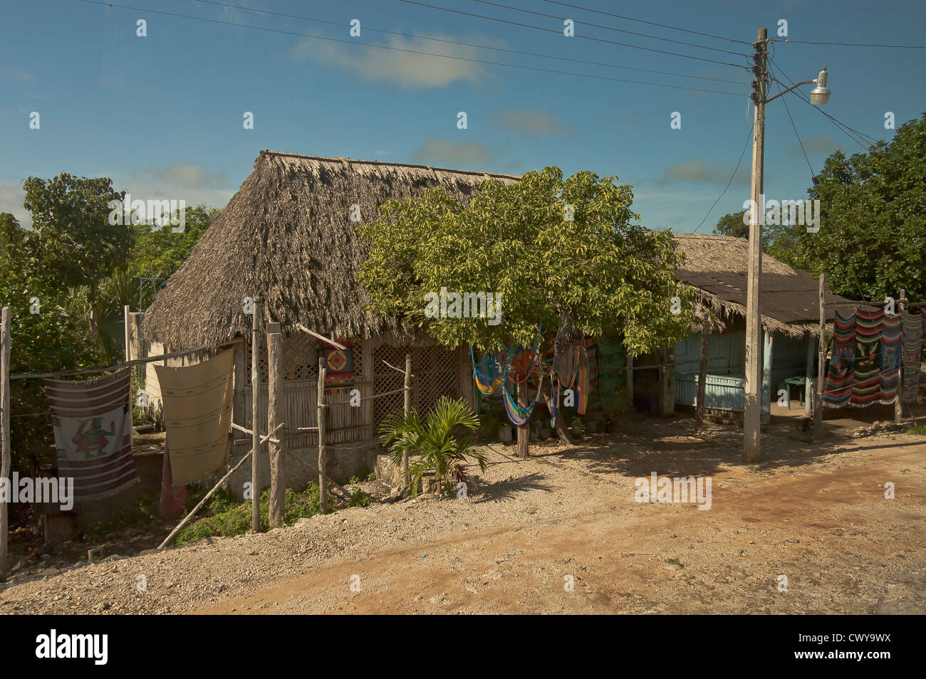 Mayan House Roofs Made With Palm Trees And Weaved Hammock - 