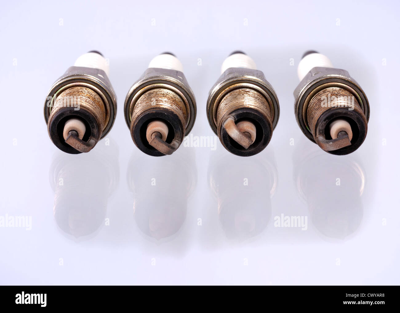 Points of a spark plug ready to be gapped Stock Photo