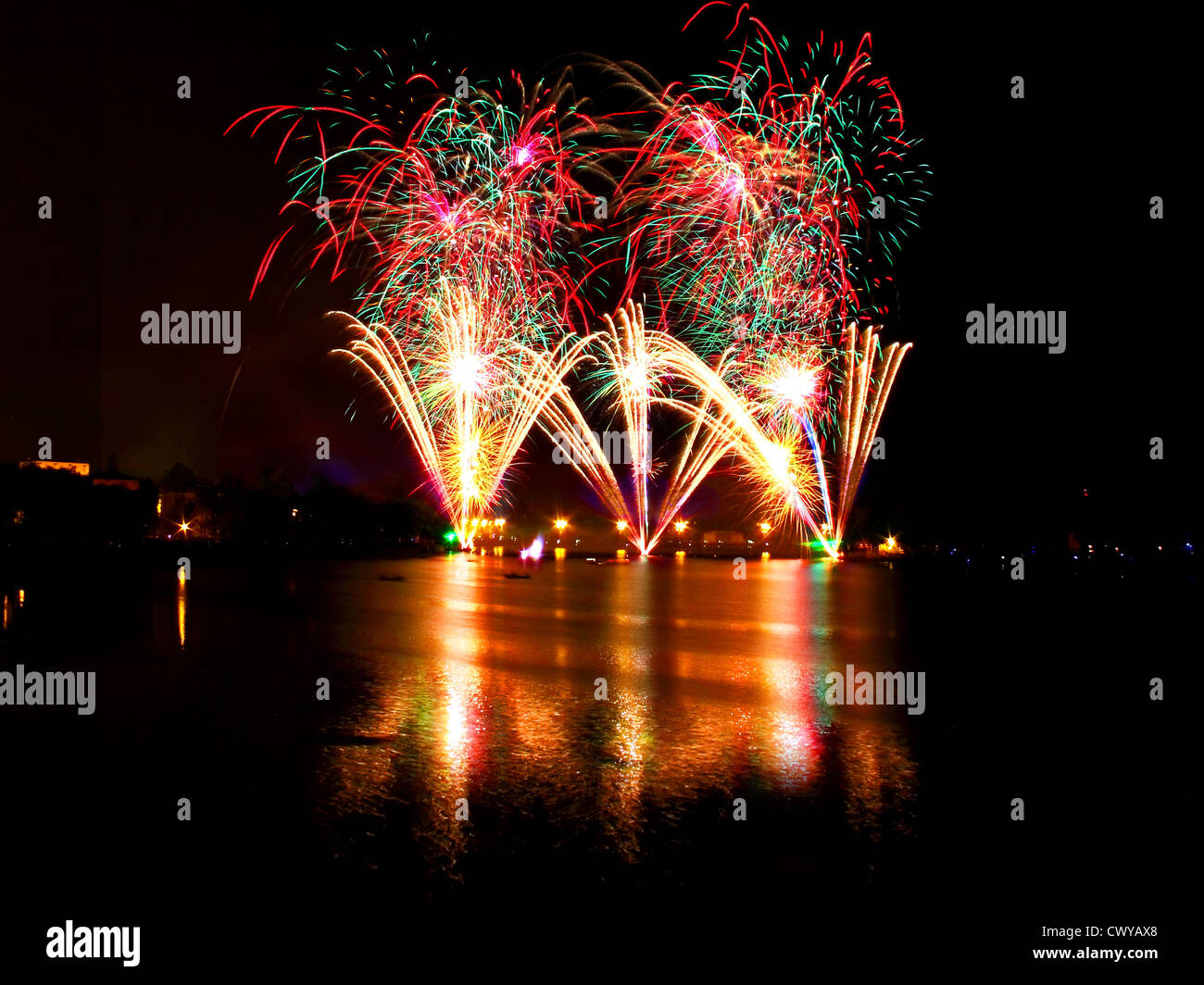 fireworks over water Stock Photo Alamy