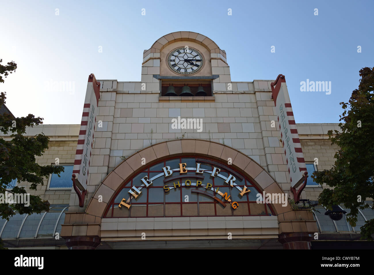 Art deco entrance to The Belfry Shopping Centre, High Street, Redhill, Surrey, England, United Kingdom Stock Photo