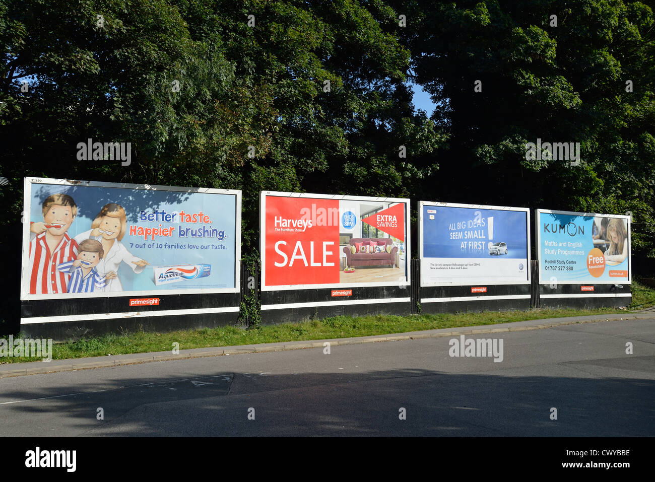 Advertising billboards in Redhill, Surrey, England, United Kingdom Stock Photo