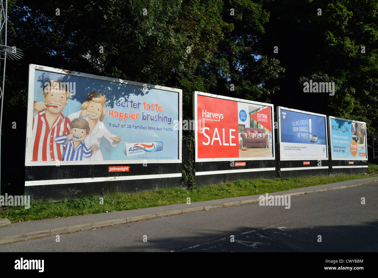 Advertising billboards in Redhill, Surrey, England, United Kingdom