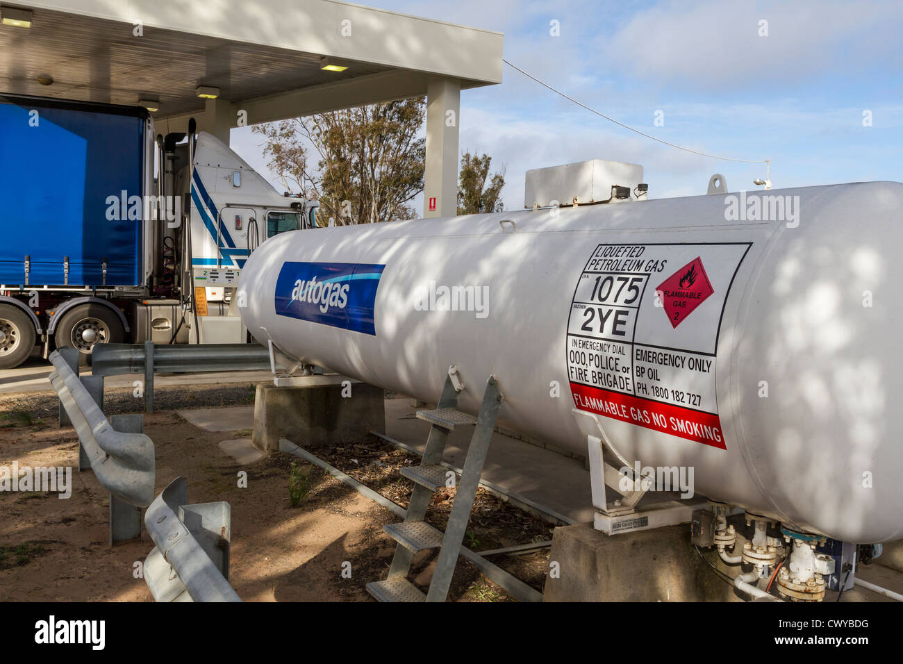 Liquid Petroleum Gas tank at truck service centre in outback NSW