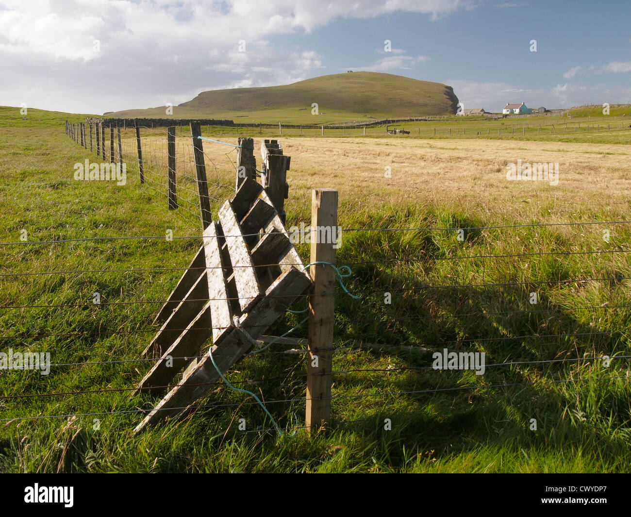 Gate and field, Fair Isle, Scotland Stock Photo