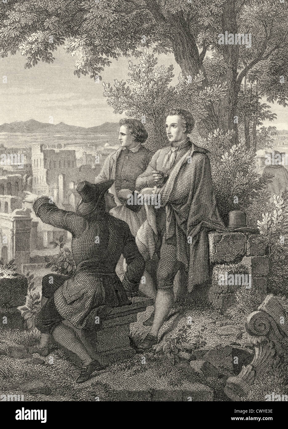 scene from The Italian journey, a travel book by Johann Wolfgang von Goethe, Stock Photo
