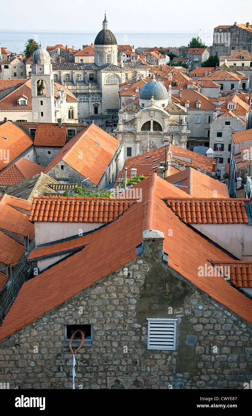 Rooftops on washing / laundry day, Dubrovnik, Croatia Stock Photo