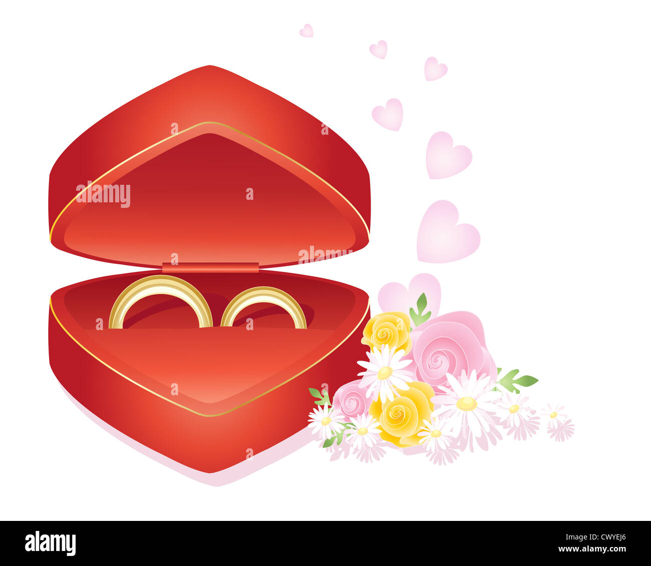 an illustration of his and hers wedding rings in a heart shaped