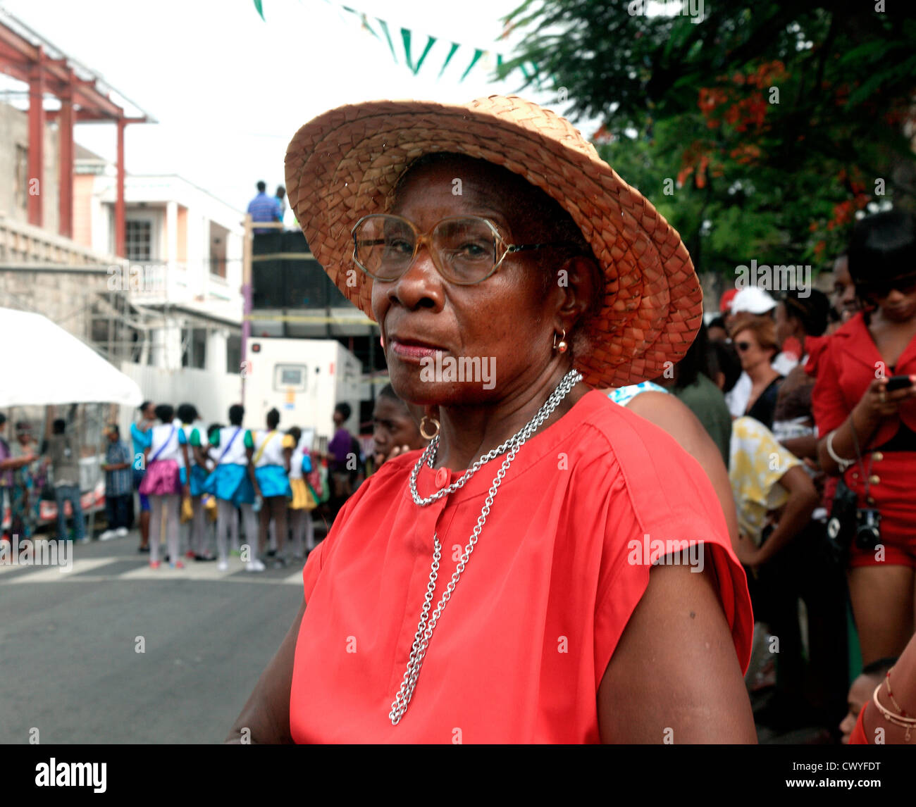 Portrait of Caribbean Lady in Nevis Stock Photo