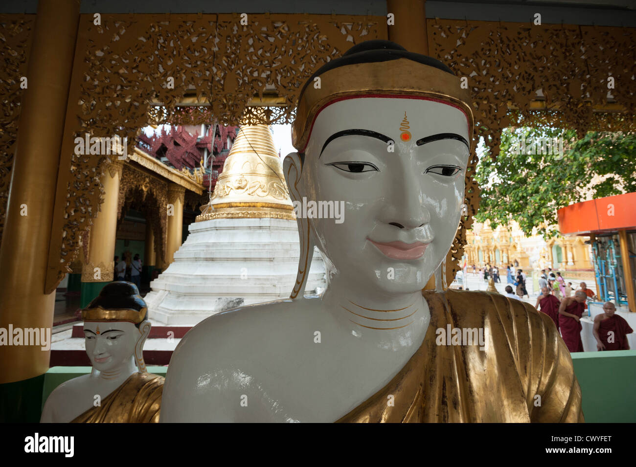 A Buddha statue in a shrine, Shwedagon Paya (Shwedagon Pagoda), Yangon