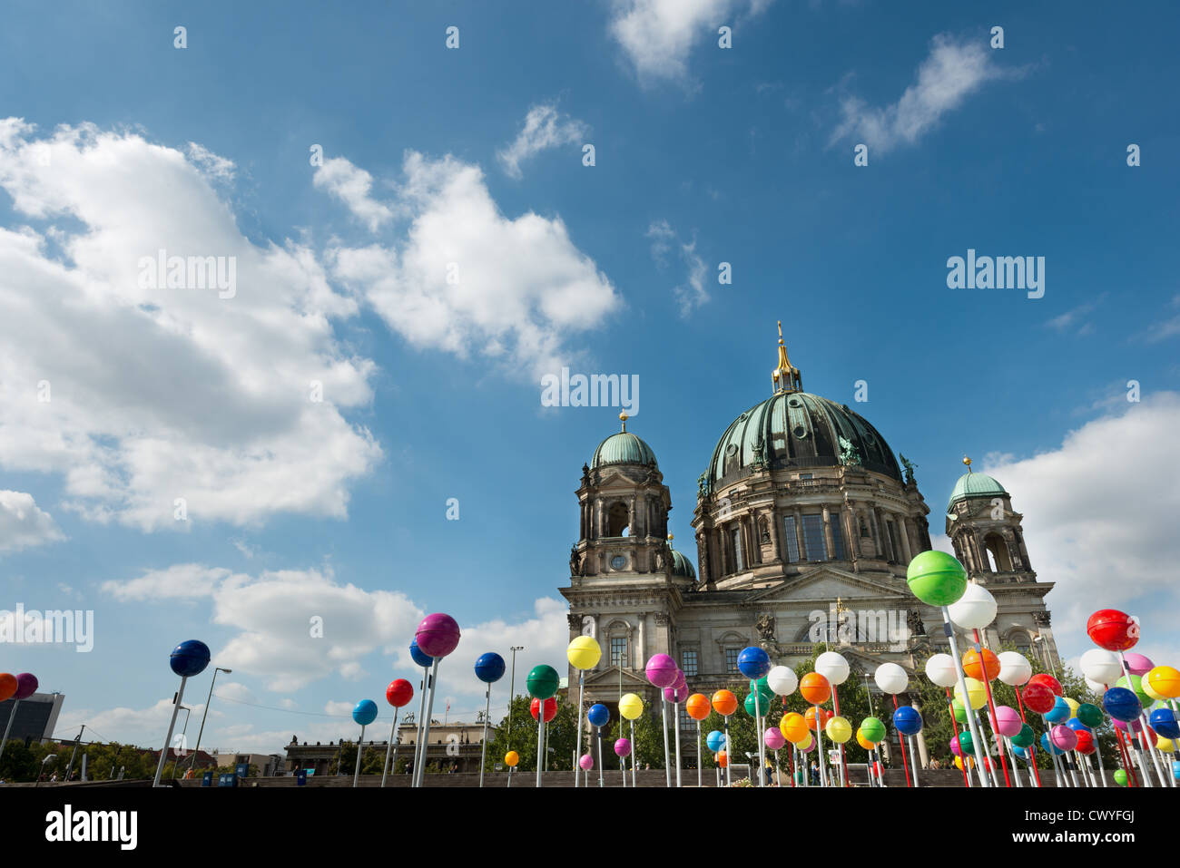 BERLIN city 775 years celebration Schlossplatz ' putting Berlin on the map ' cross berlin city map dotted with fascinating facts Stock Photo