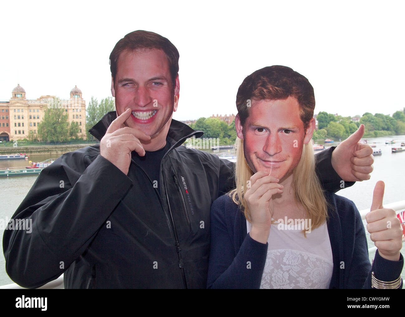 Prince William and Prince Harry masks at the Diamond Jubilee celebrations Stock Photo