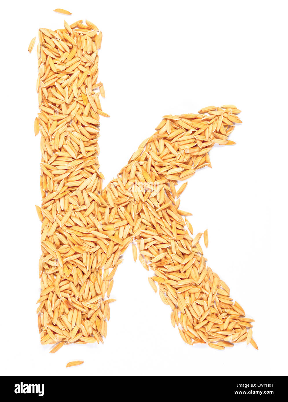 k, alphabet,Letter from Paddy rice on white Stock Photo