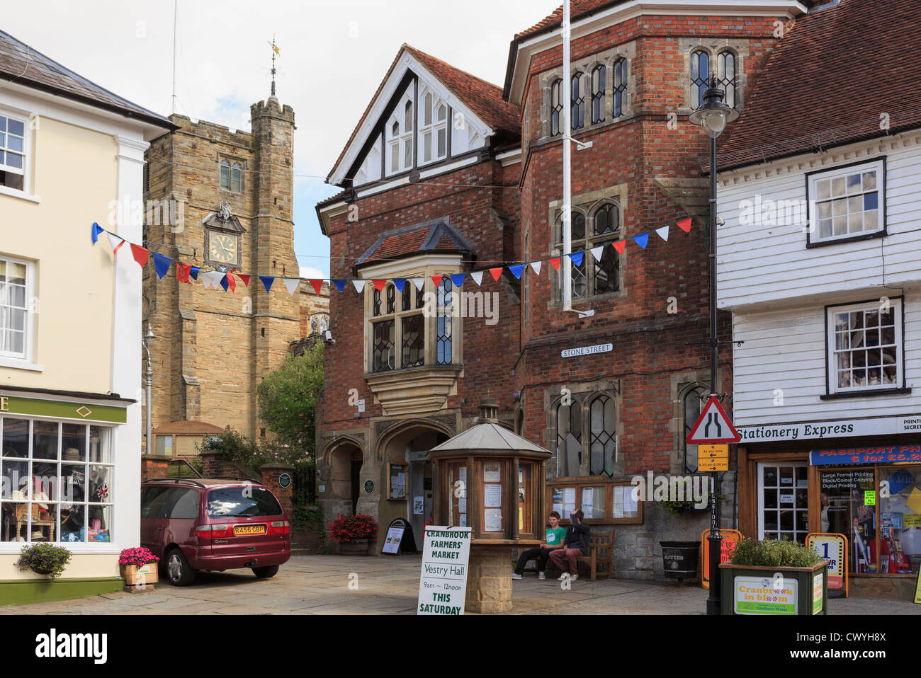 Historic buildings and church in Kentish Wealden town of Cranbrook Kent England UK Britain Stock Photo
