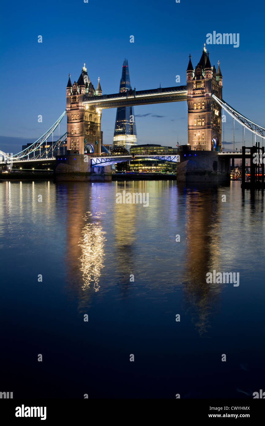 The Shard and Tower Bridge at night, London, England, Great Britain, Europe Stock Photo