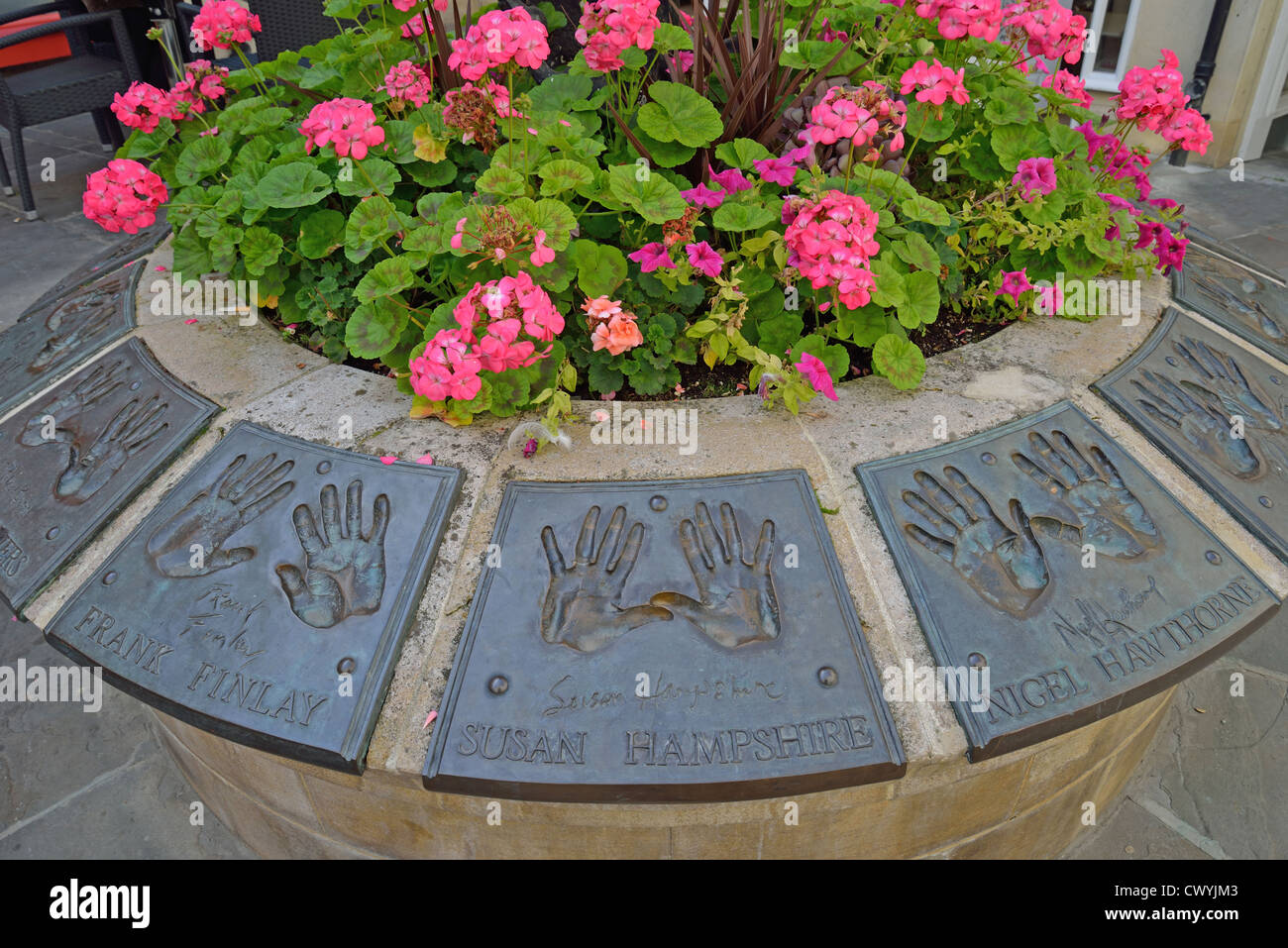 Famous actor's hand prints on 'Hand Fountain', New Theatre Royal, Bath, Somerset, England, United Kingdom Stock Photo