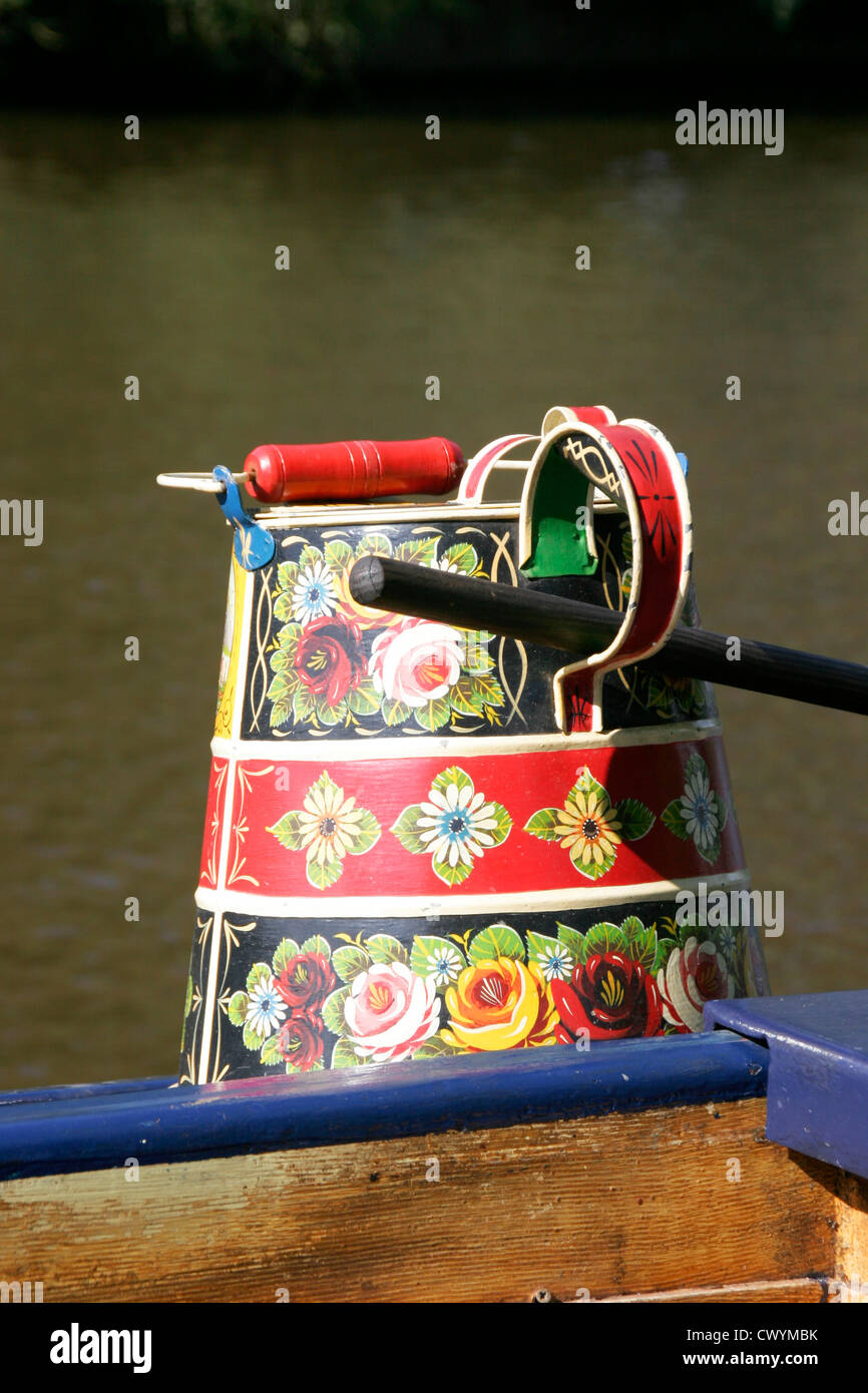 Narrow boat kettle decoration River Severn Worcester Worcestershire England UK Stock Photo